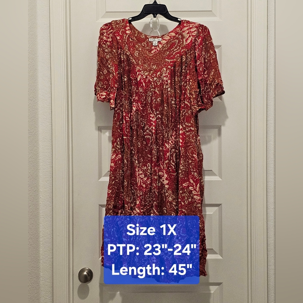Go Softly Patio Elegant Paisley & Floral Dress with Pockets, EUC, Size 1X
